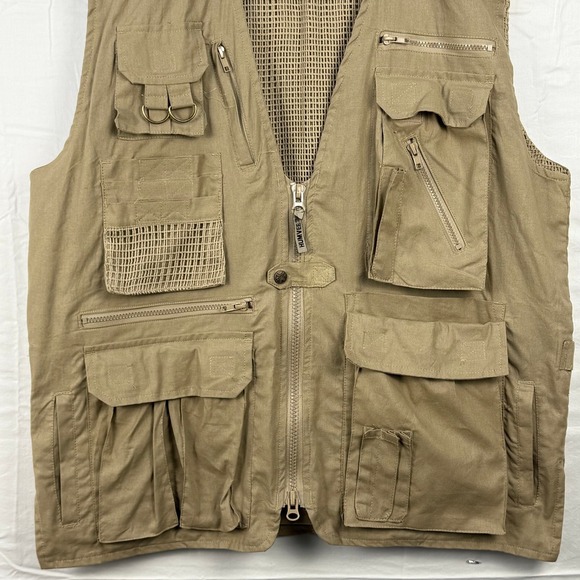 HUMVEE Mens‎ L Utility Vest Multiple Pockets Full Zip Outdoor Tan - Picture 3 of 13
